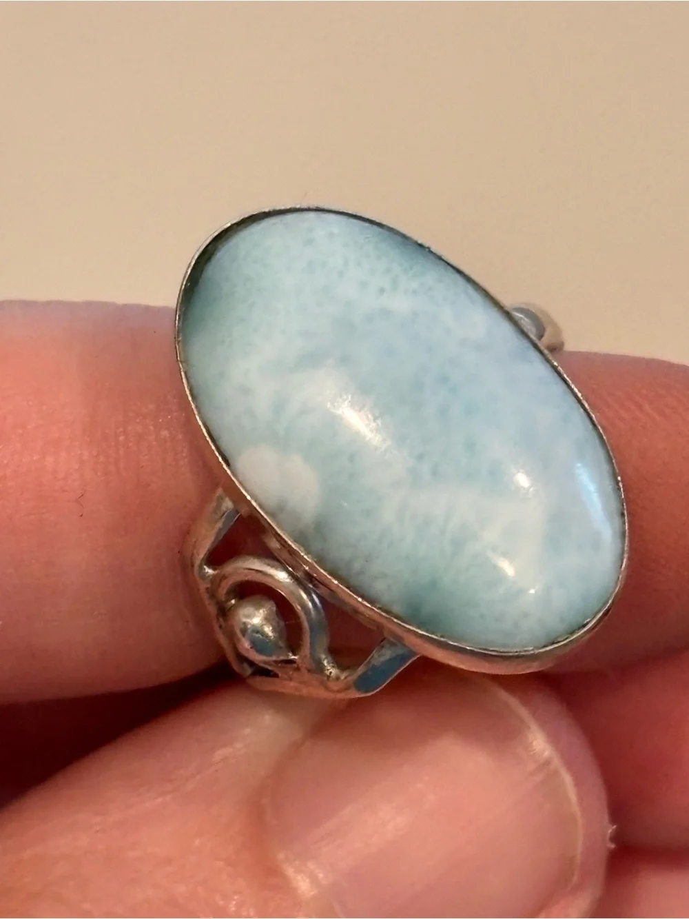 Vintage Designer 925 Sterling Silver Larimar Oval Turquoise Ring - Size 7